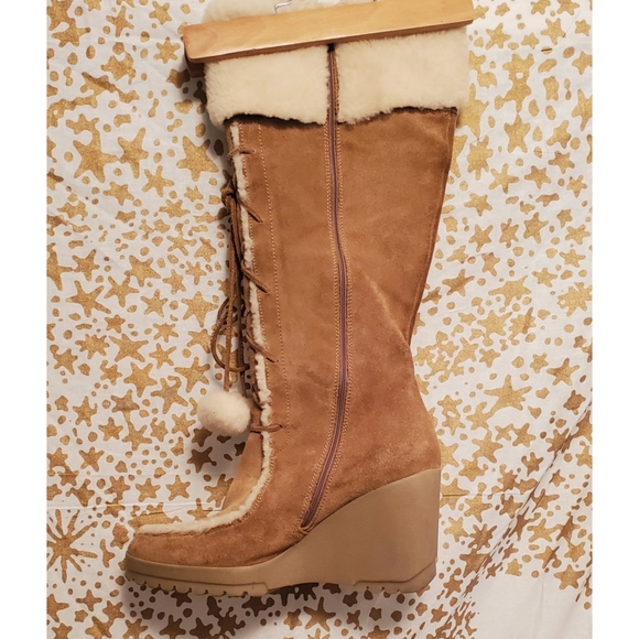 ‼️FINAL SALE‼️Y2K Coach Karita Tan Suede Long Boots With Fur - Picture 6 of 9